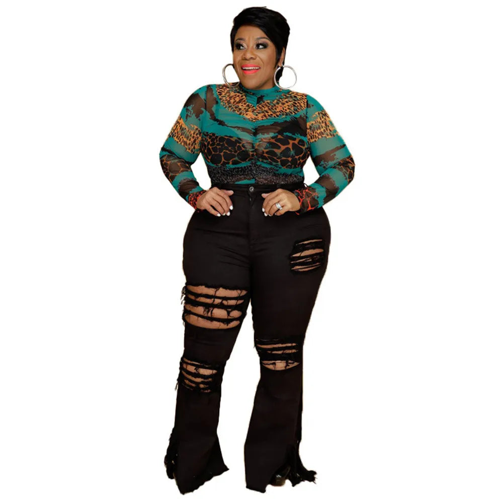 Bodycon Stretch Solid Pockets High Waist  Denim Flared Pants