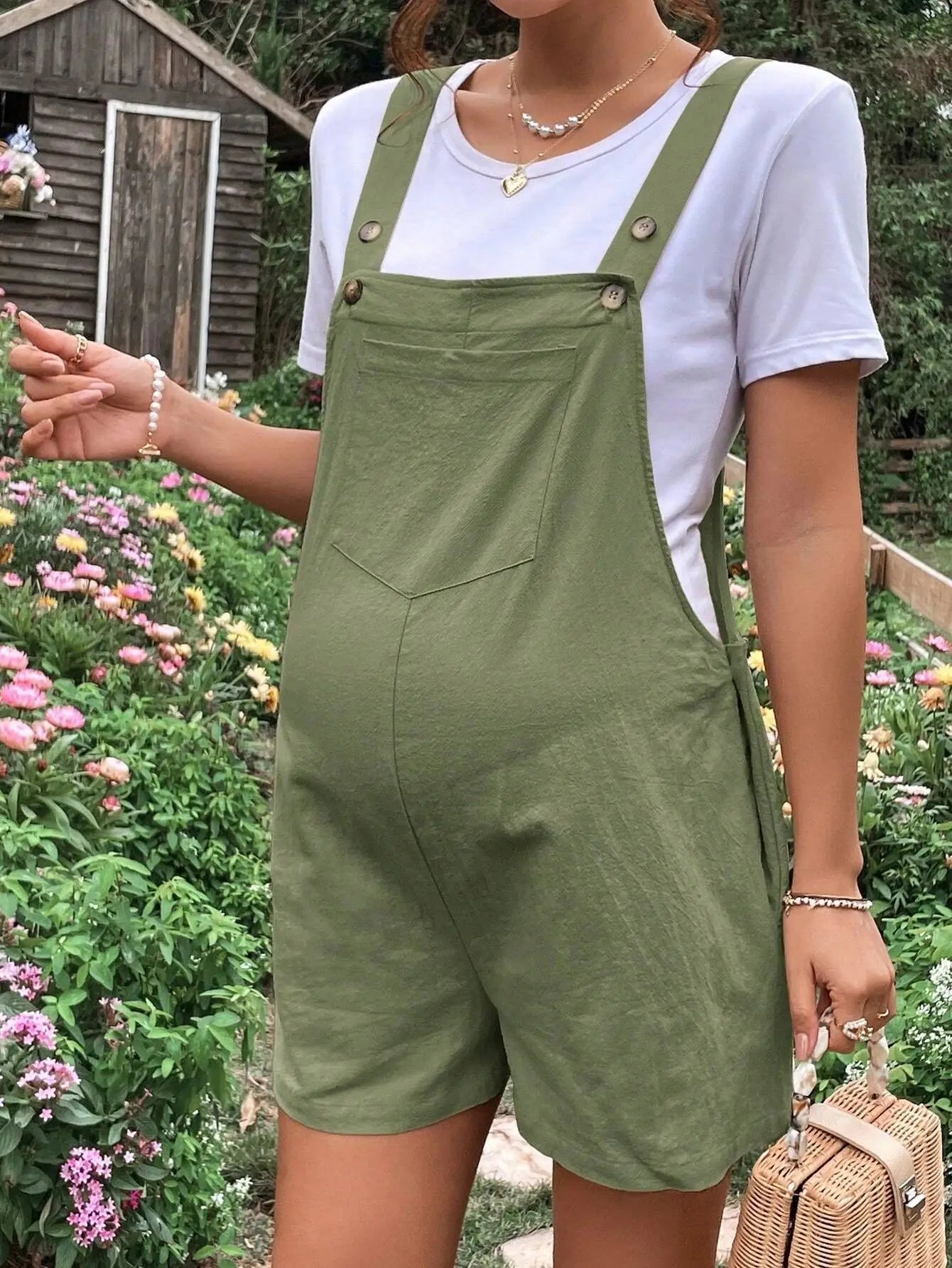 Women's Maternity Solid Color Suspender Jumpsuit With Adjustable Waist