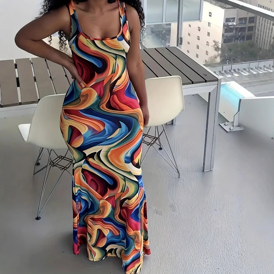 Printed Wave Pattern Dress