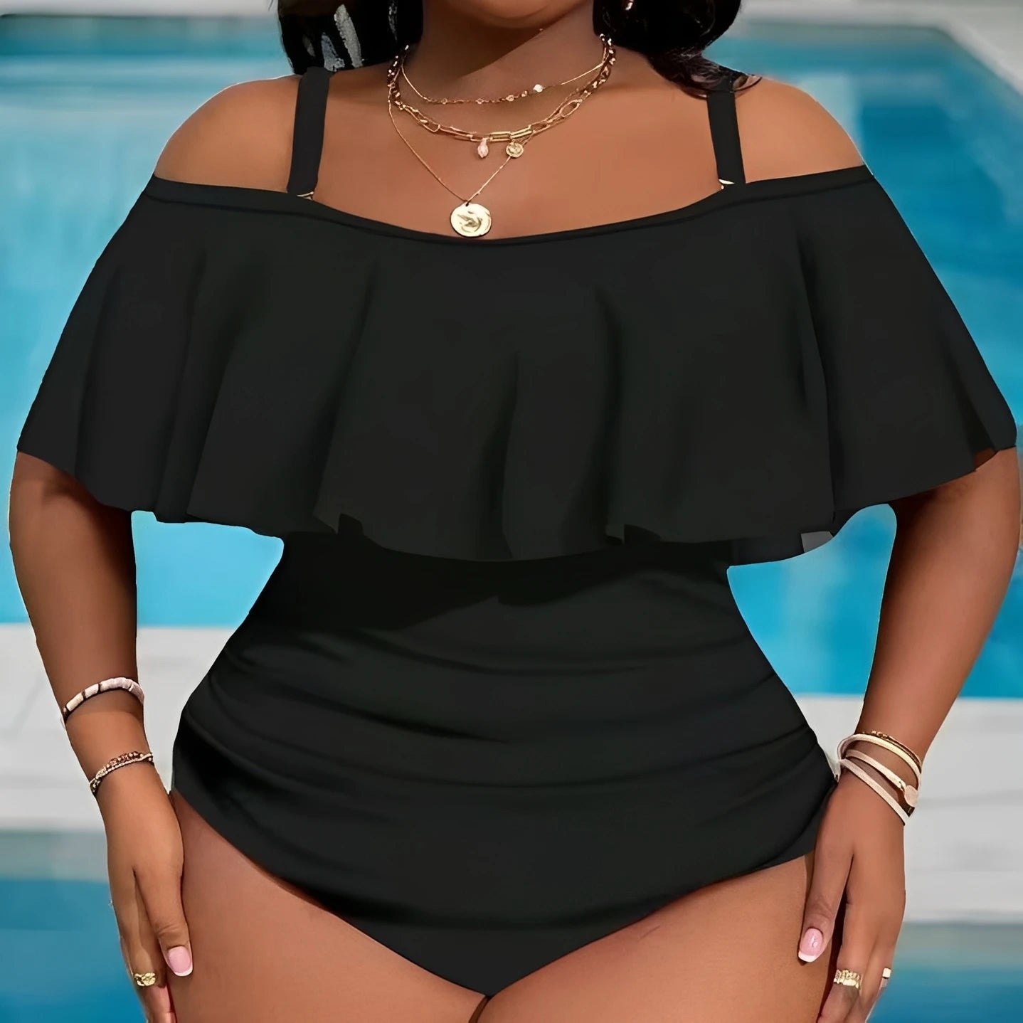 Plus Size One Piece Swimsuit Strappy Printed Ruffle