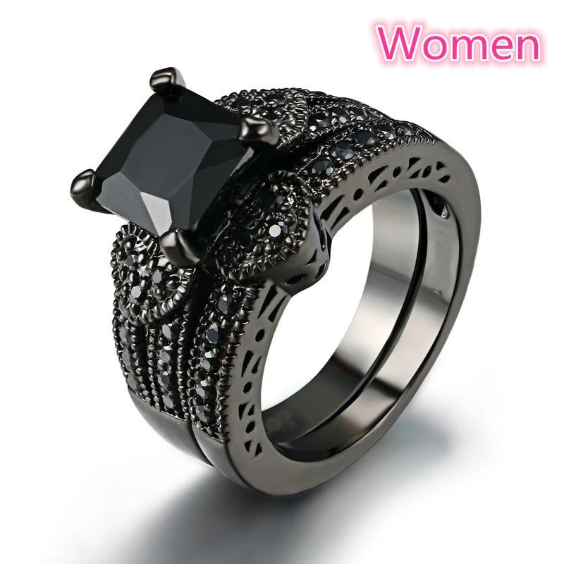 Red Rhinestones Couple Ring Set