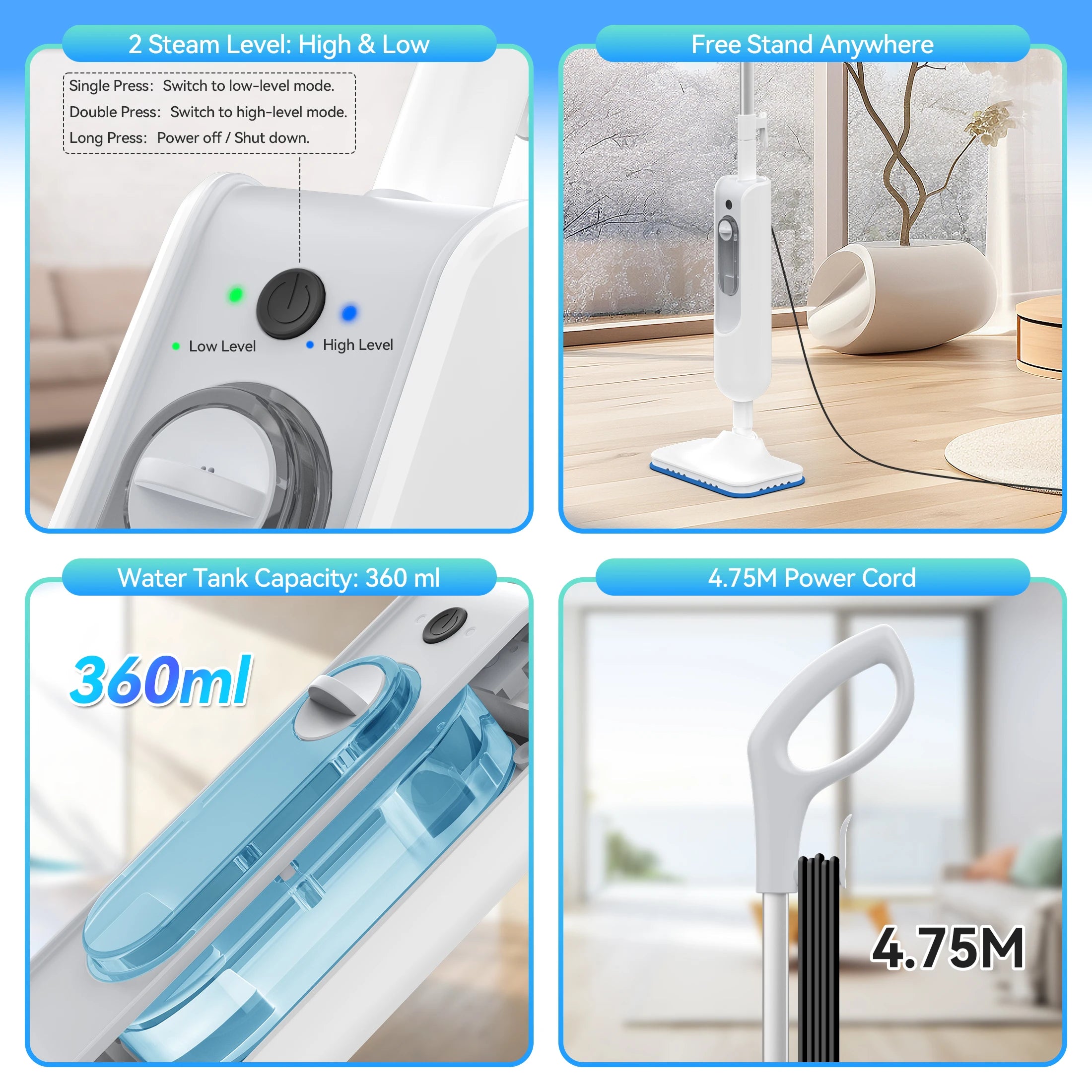 INSE Powerful Steam Mop 6 in 1 Scrubbing Steam Vac Mop