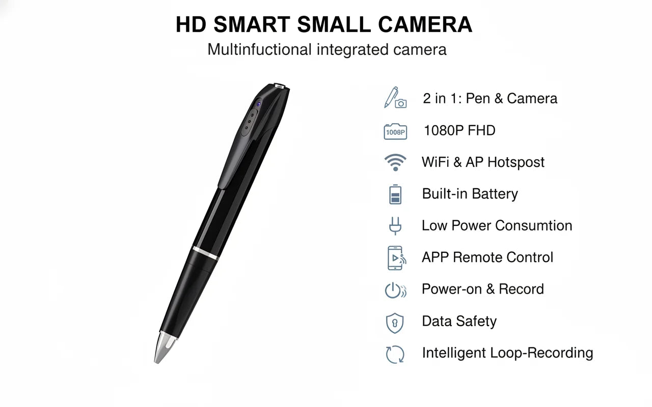 1080P HD Mini Pen Camera 300mAh Rechargeable Portable Video Recorder Wireless WiFi Connection Smart Motion Detection Real Time Remote View Multifunctional Recorder