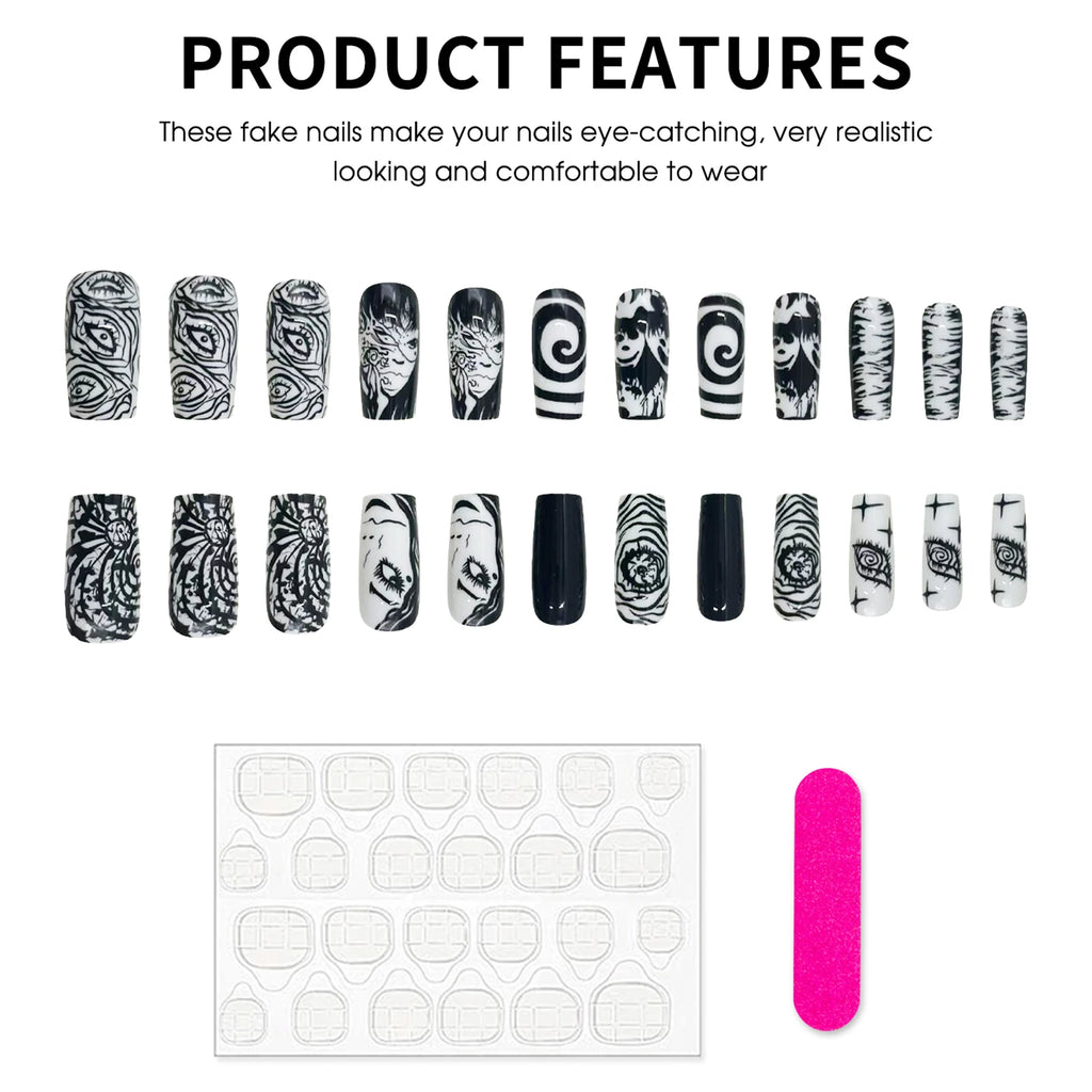 24pcs Japenese Style Coffin Press On Nails