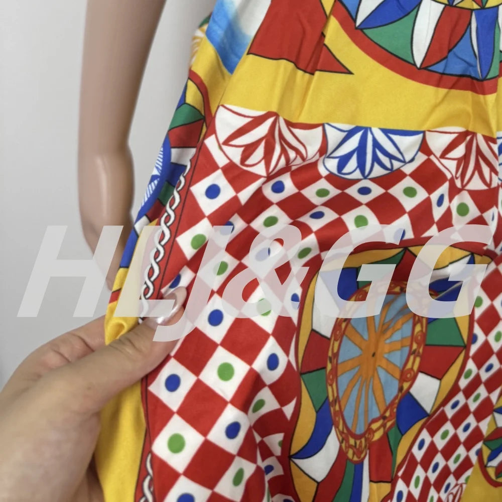 Multicolor Print Spaghetti Strap Elastic Backless Dress