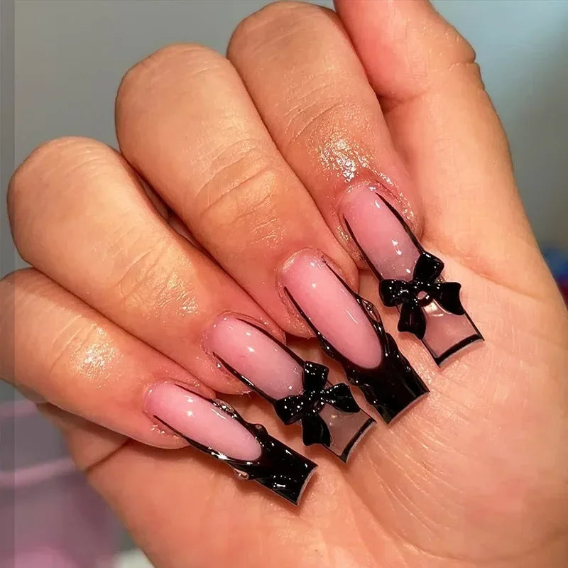 24Pcs Long Coffin French Press on Acrylic Nails