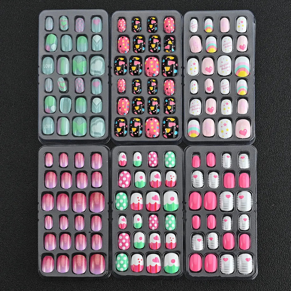 24pcs/box Kids False Press On Nails