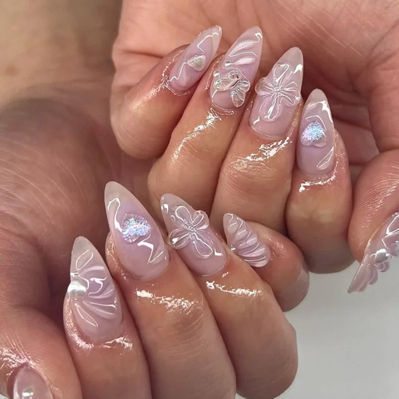 24Pcs Mid-length Gilded Almond Nails Set Press on Nails