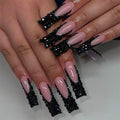 24Pcs Long Coffin French Press on Acrylic Nails