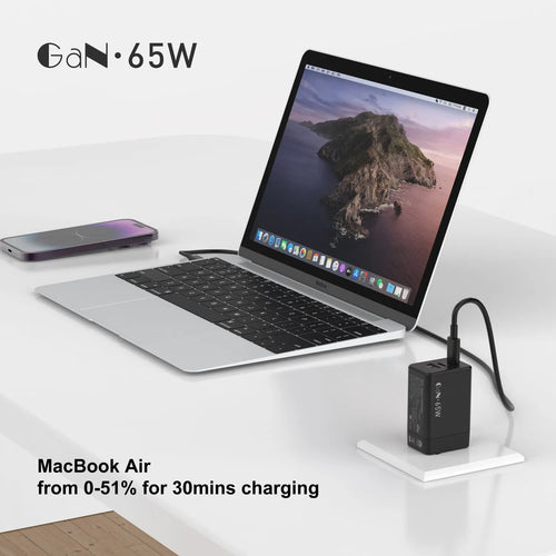 65W GaN 3 Port USB C Power Adapter With Type C
