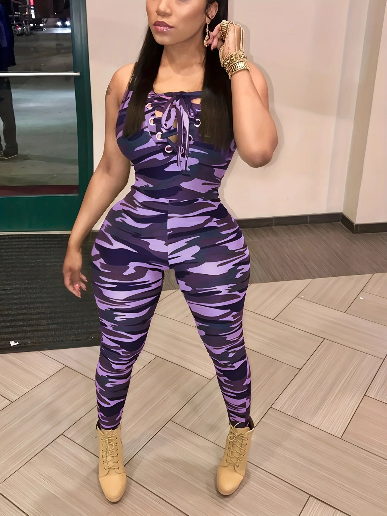 Sleeveless One Piece Camo Bodysuit