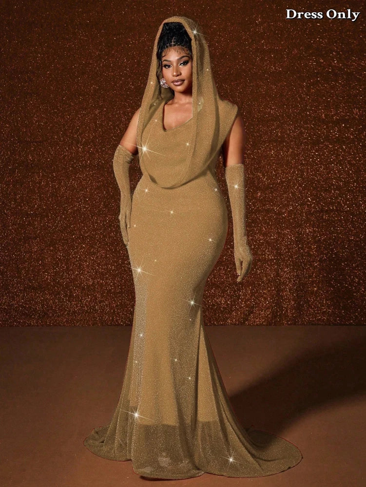 Long Fishtail Slim Hooded Dress