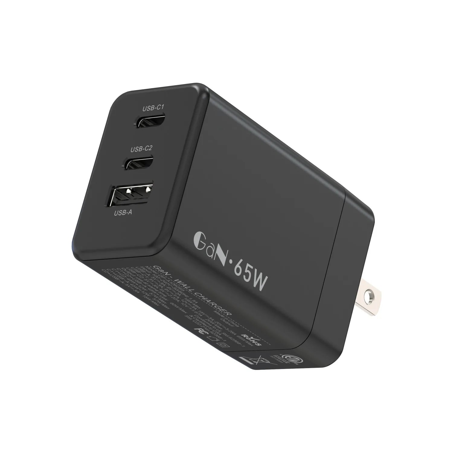 65W GaN 3 Port USB C Power Adapter With Type C