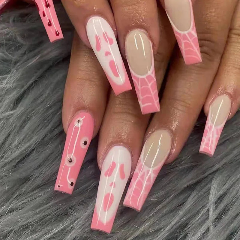 24pcs Glitter Pink Sequins Press on Nails