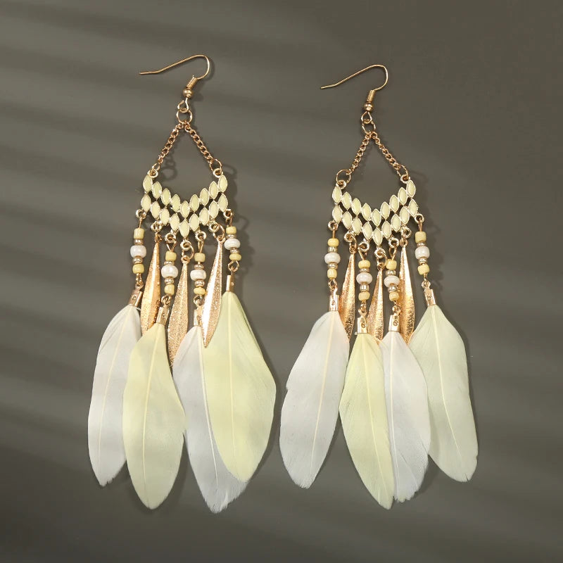 Boho Long Feather Dangle Earrings