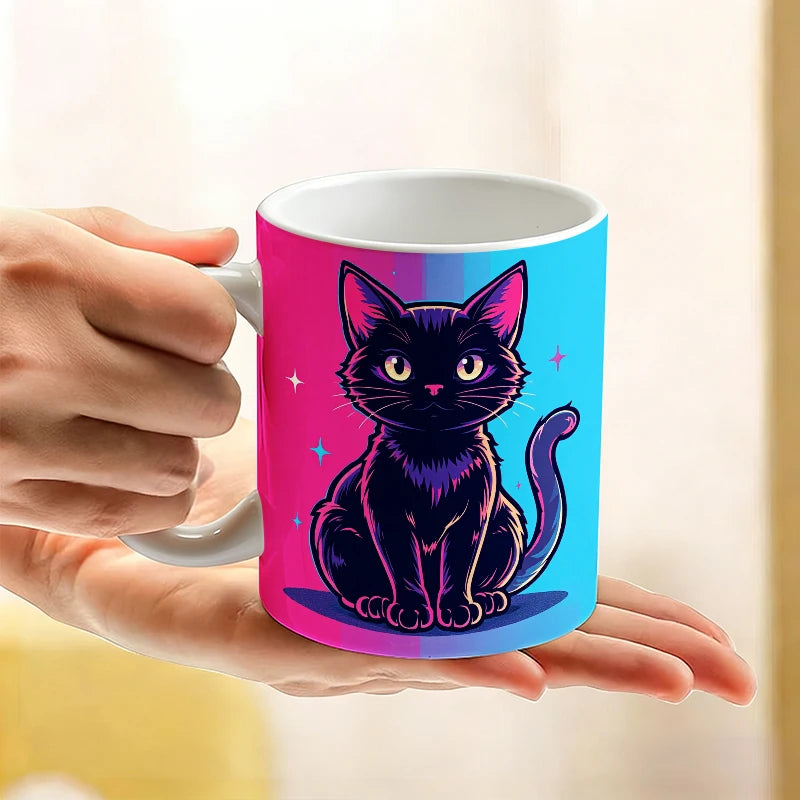 Neon Cyberpunk Black Cat Mug