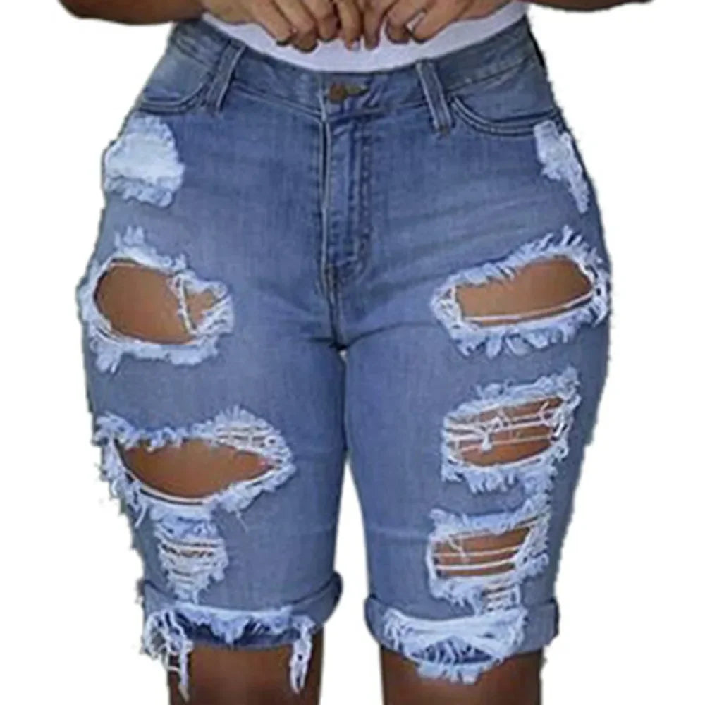 Women Plus Size Ripped Jean Shorts