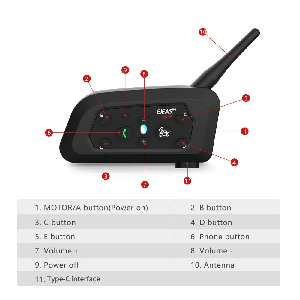 V6PRO+ Motorcycle Intercom Helmet Bluetooth5.1  Headset