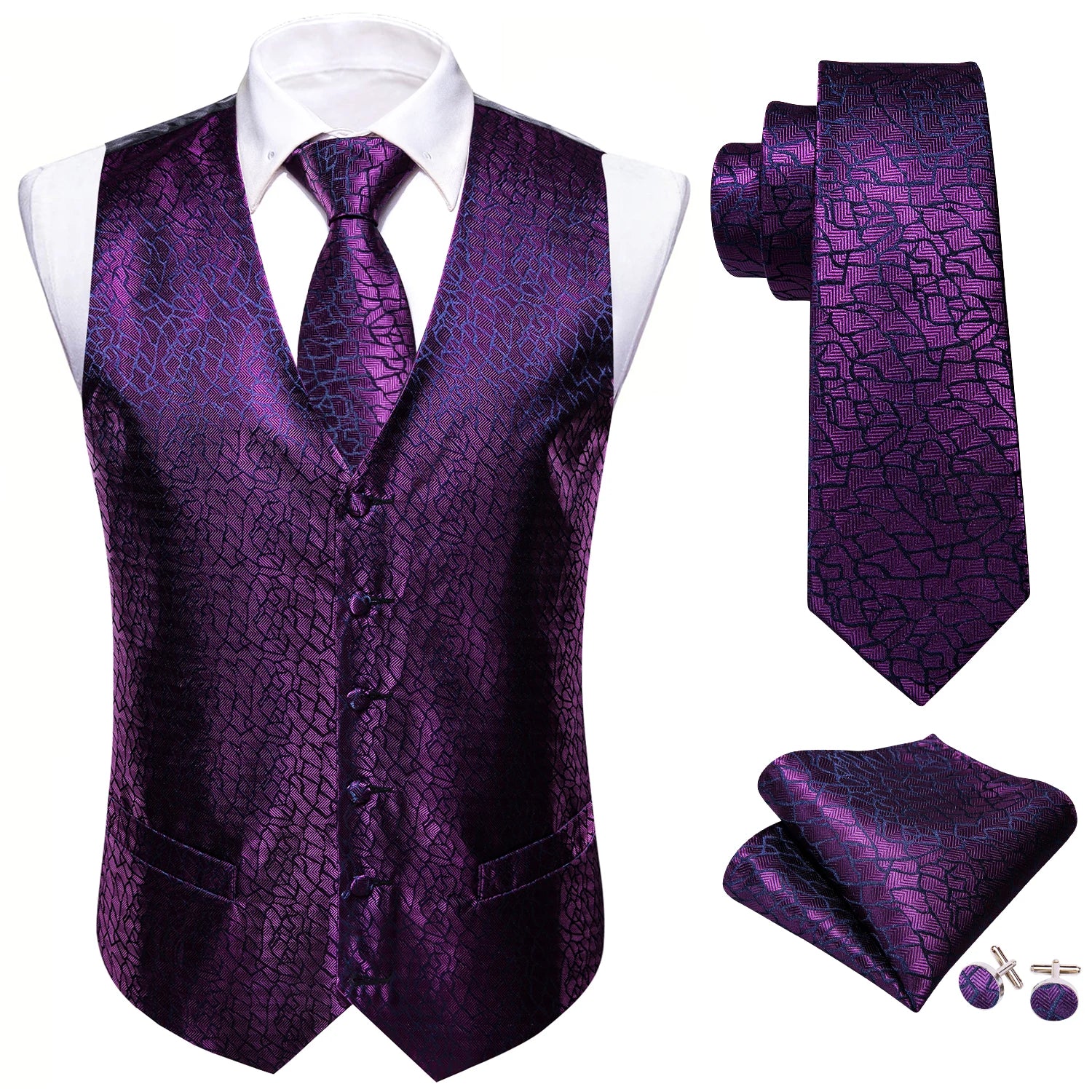 Men Vest Tie Hanky Cufflinks Set