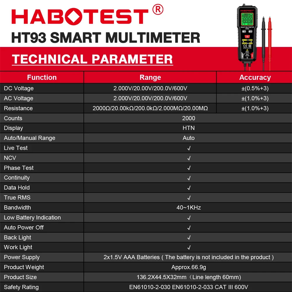 Smart Digital Multimeter AC DC Voltage Tester