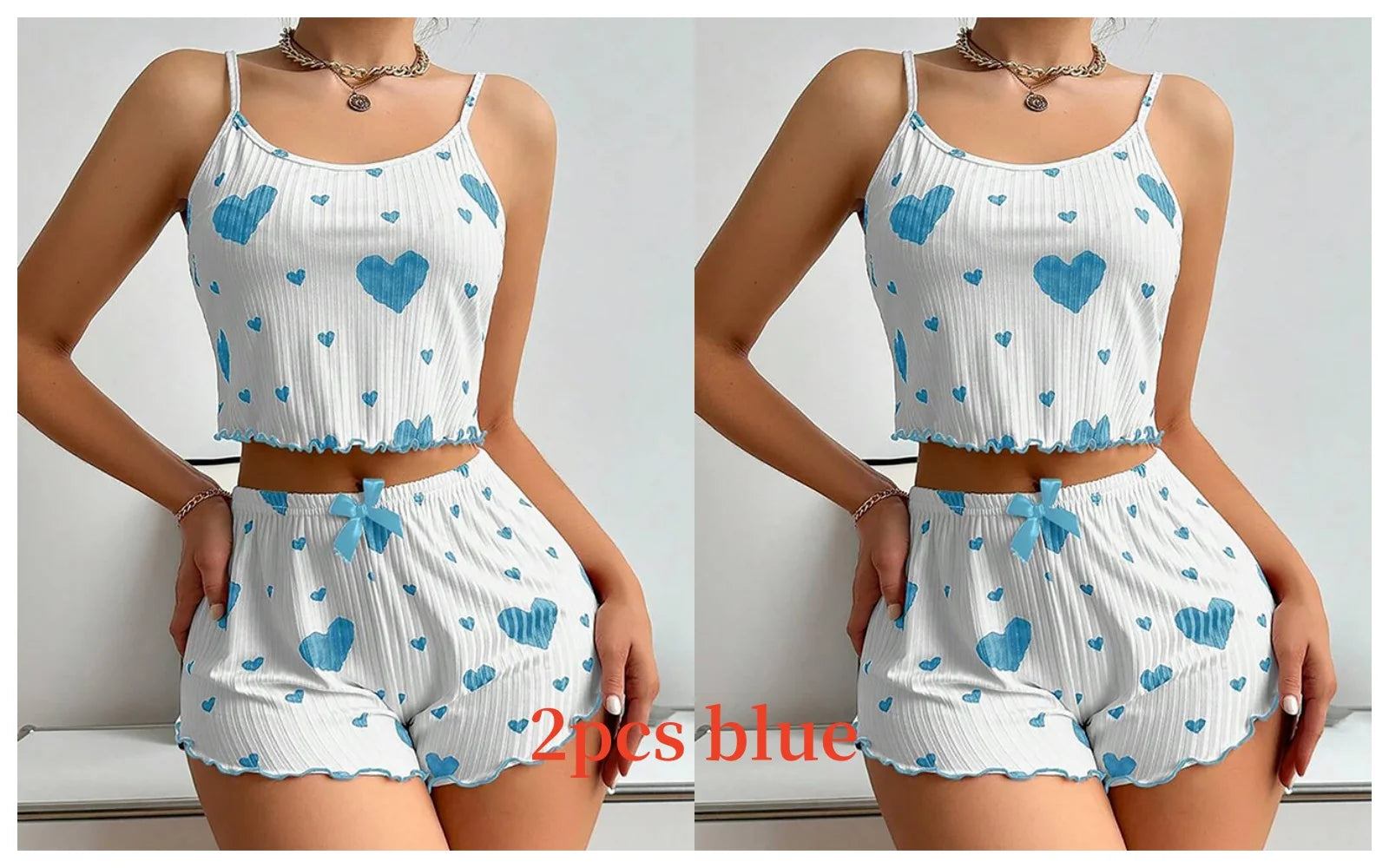 2 PCS Short Tank Tops And Shorts Pajamas Set