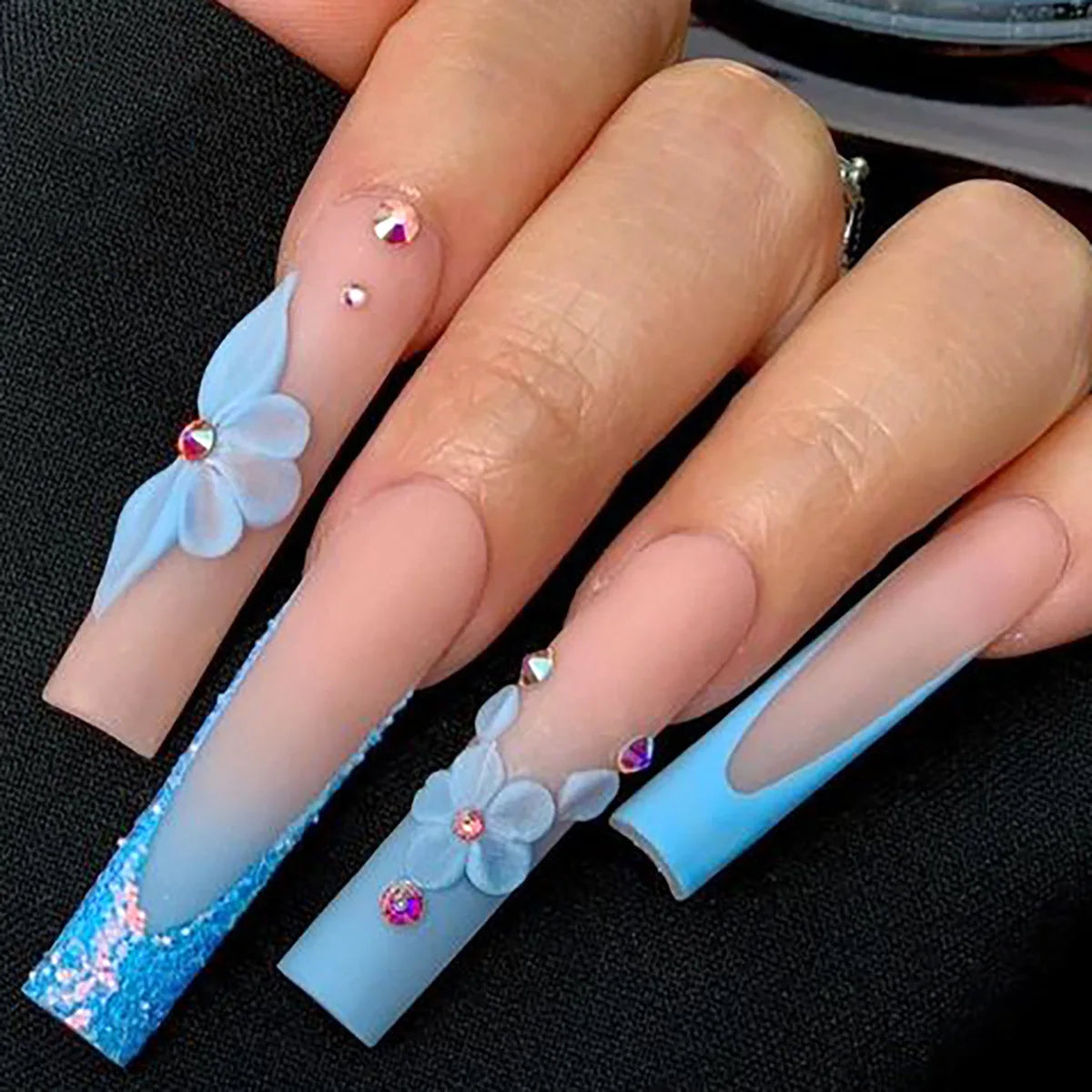 24Pcs Long Square Press on Nails