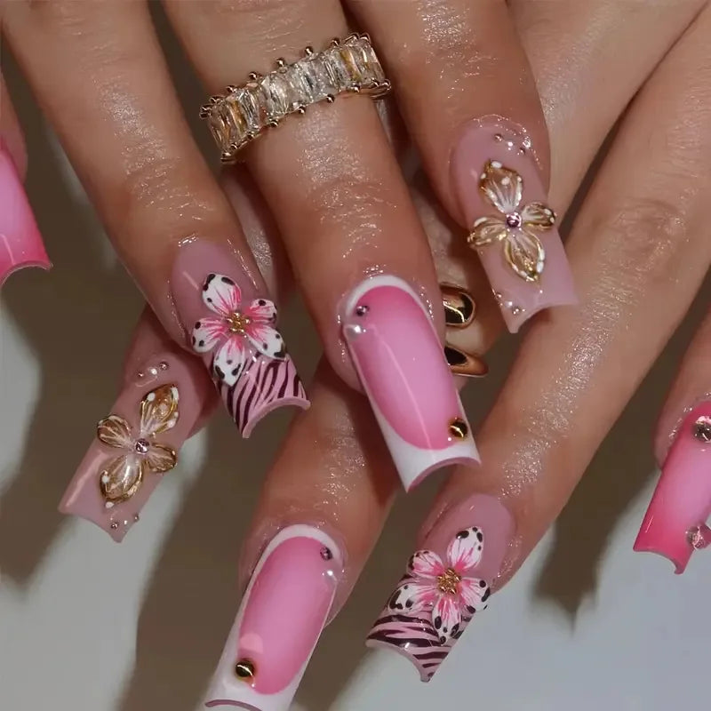 24Pcs Long Square Press on Nails