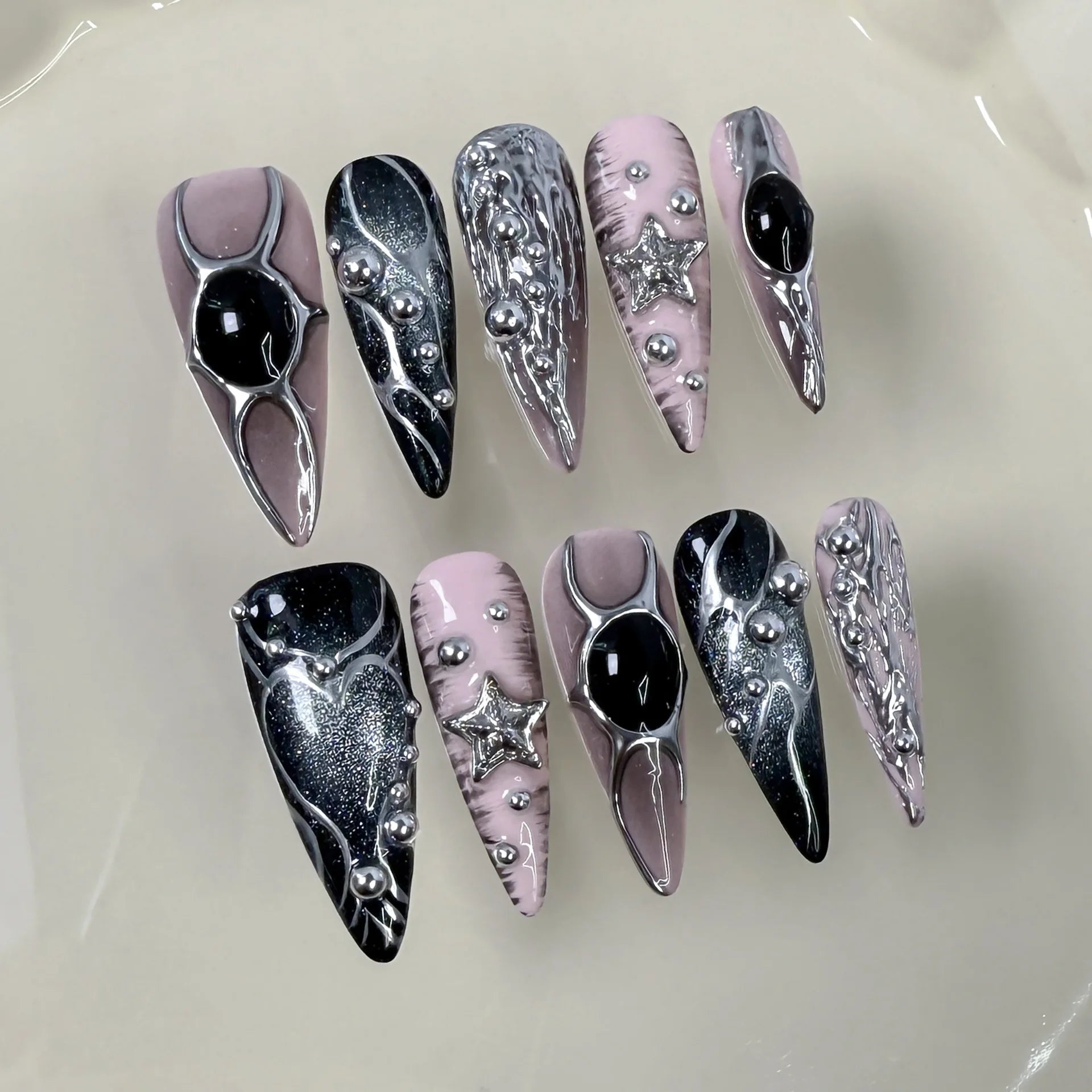 Long Stiletto Press on Fake Nails