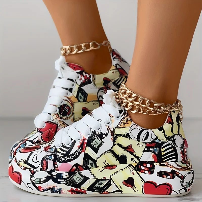 Women's Graffiti Print Sneakers