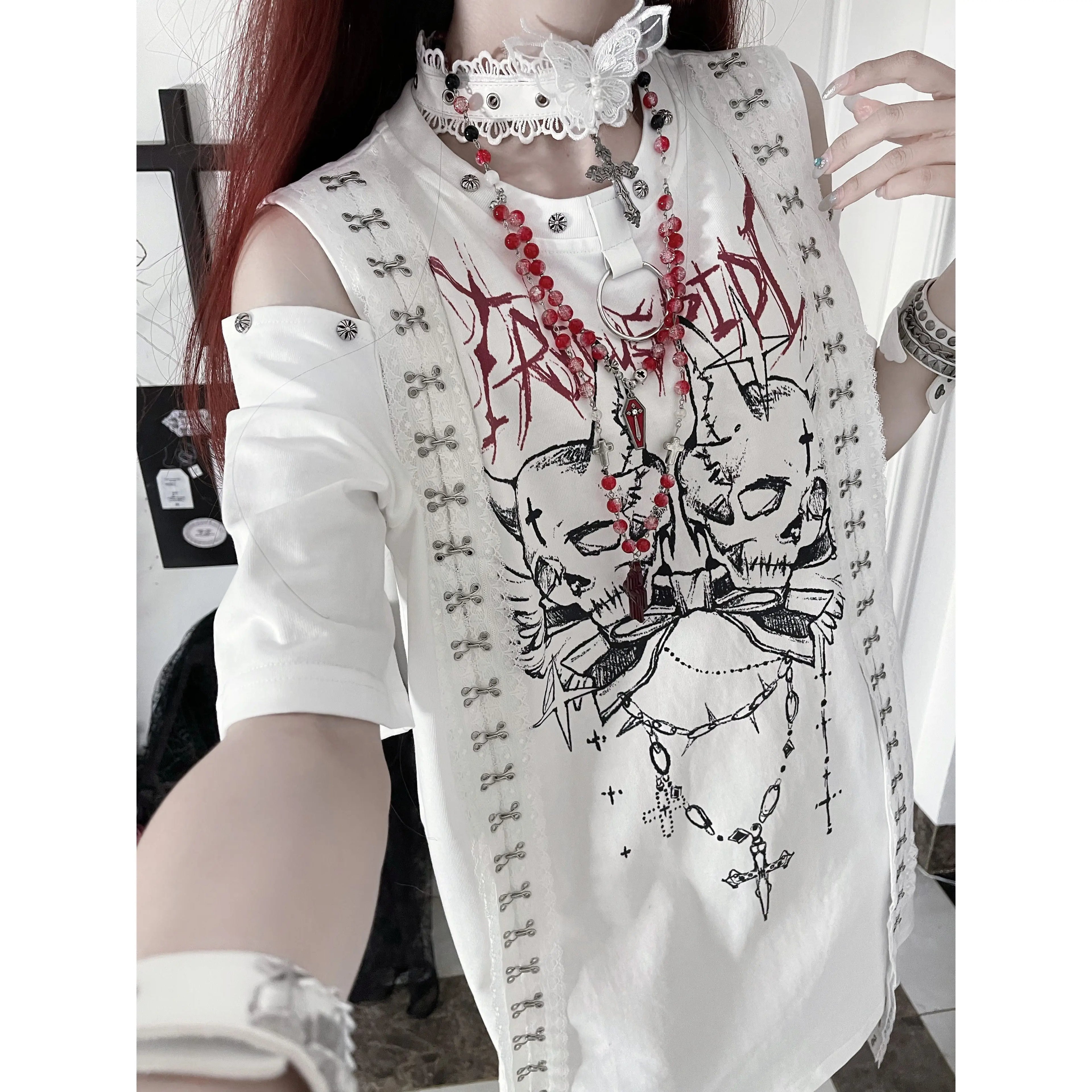 Gothic Short Sleeved Off Shoulder T-shirt