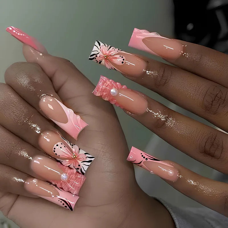 24Pcs Long Square Press on Nails