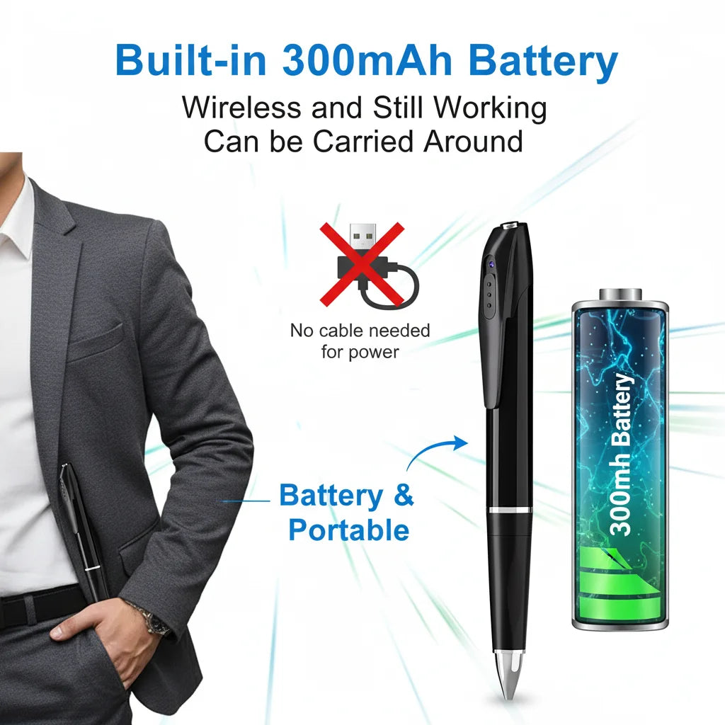 1080P HD Mini Pen Camera 300mAh Rechargeable Portable Video Recorder Wireless WiFi Connection Smart Motion Detection Real Time Remote View Multifunctional Recorder