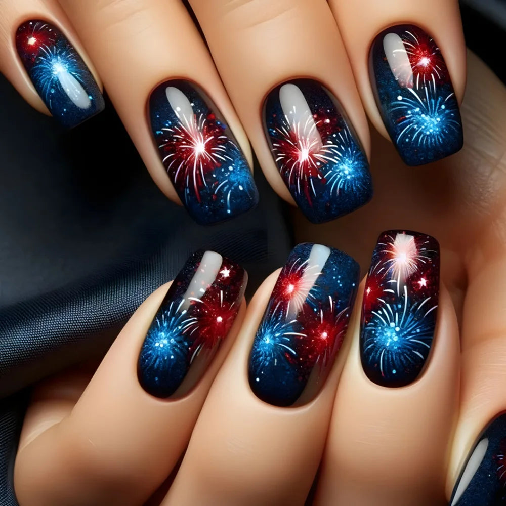 24pc Press on Nails Flower Design Mid-length Ballet