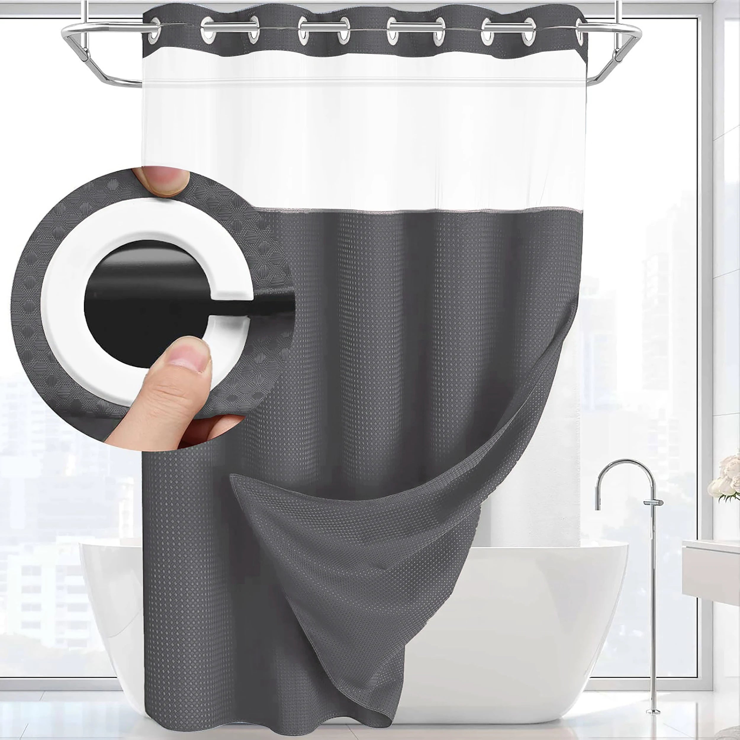 No Hooks Shower Curain  with Snap in Liner