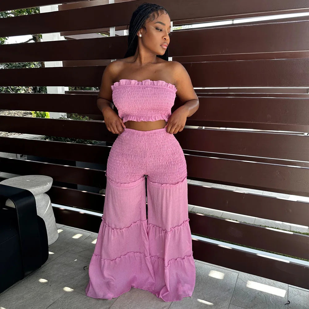 2pc Boho Ruffled Two Piece Pants Set