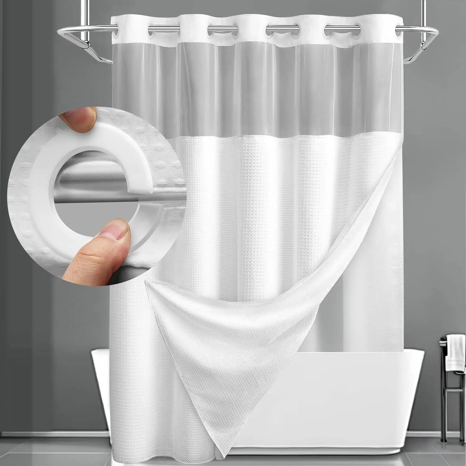 No Hooks Shower Curain  with Snap in Liner