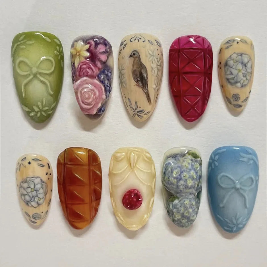24pcs Vintage Country Style Press On Nails