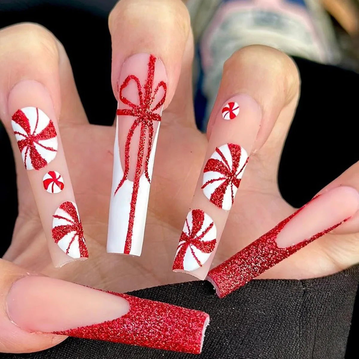 Scary Blood Skull Long Coffin Ballet Halloween Press on Nails