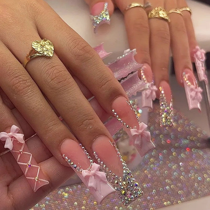 24Pcs Long Square Press on Nails