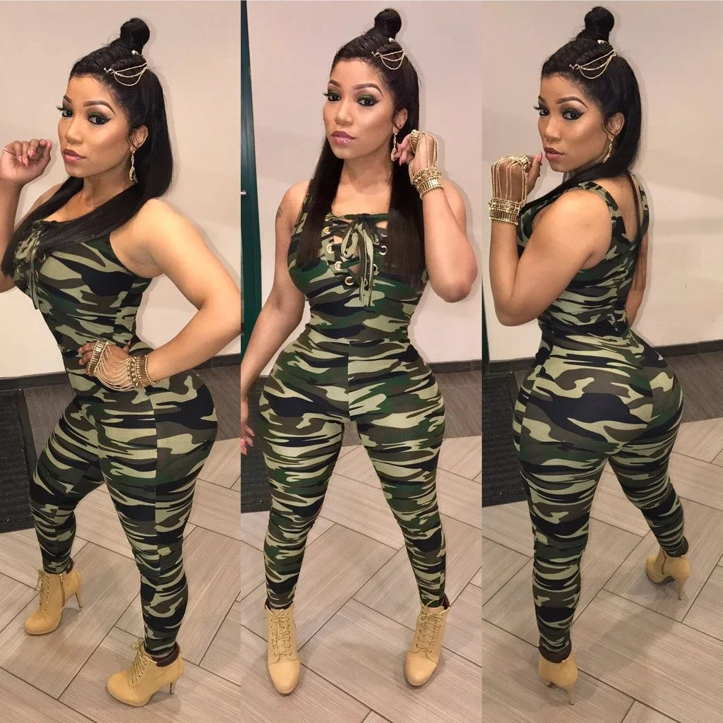 Sleeveless One Piece Camo Bodysuit