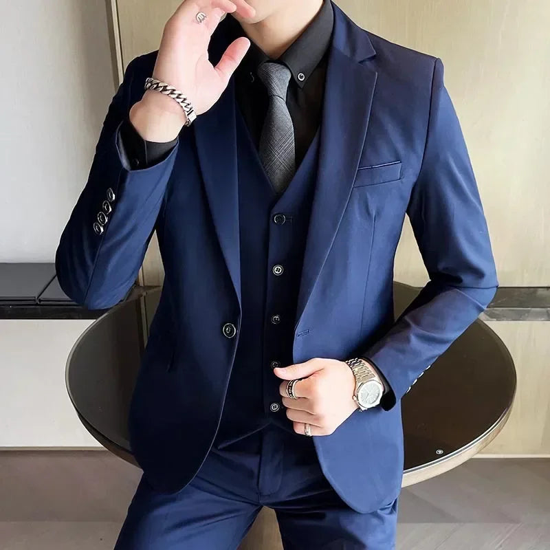 S-9XL Men's Business Professional Formal Dress Suit (Blazer+Vest+Pants)