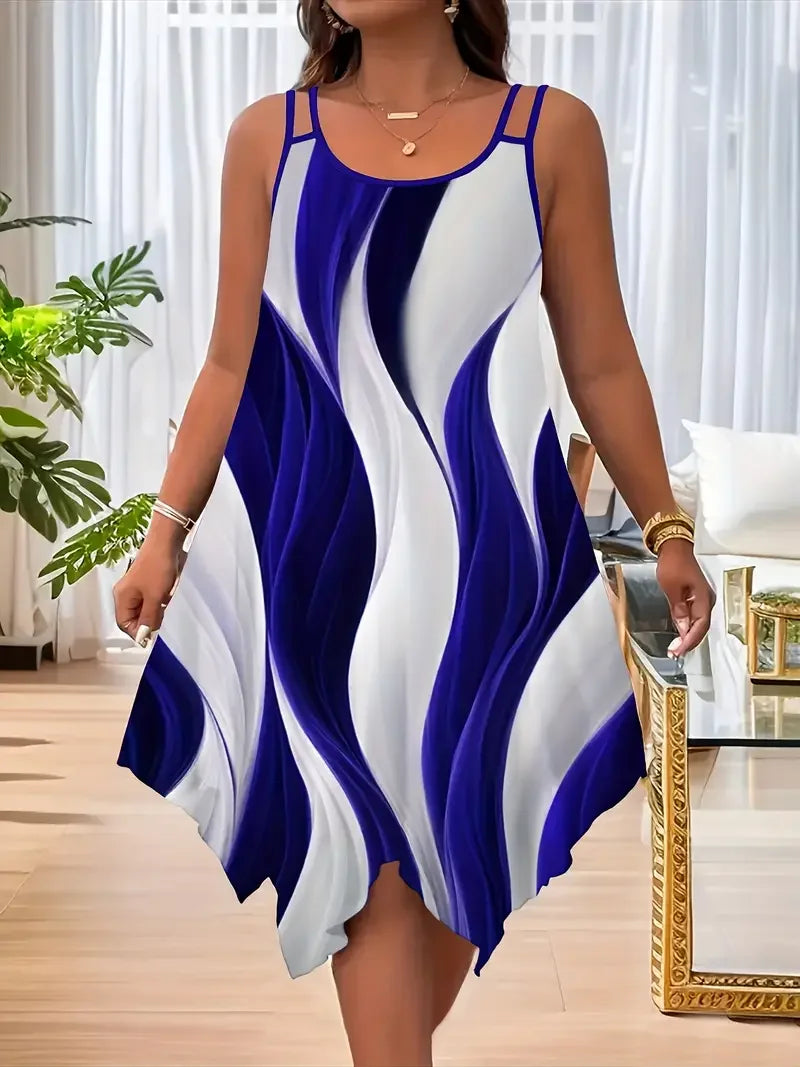 Plus-size Asymmetrical Geometric Stripe Dress