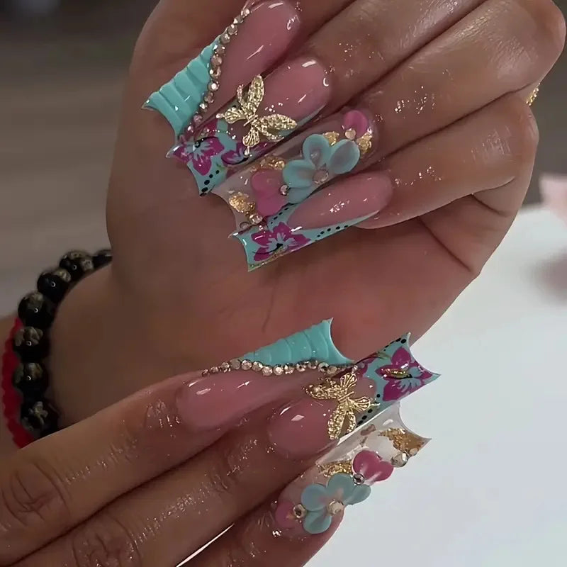 24Pcs Long Square Press on Nails