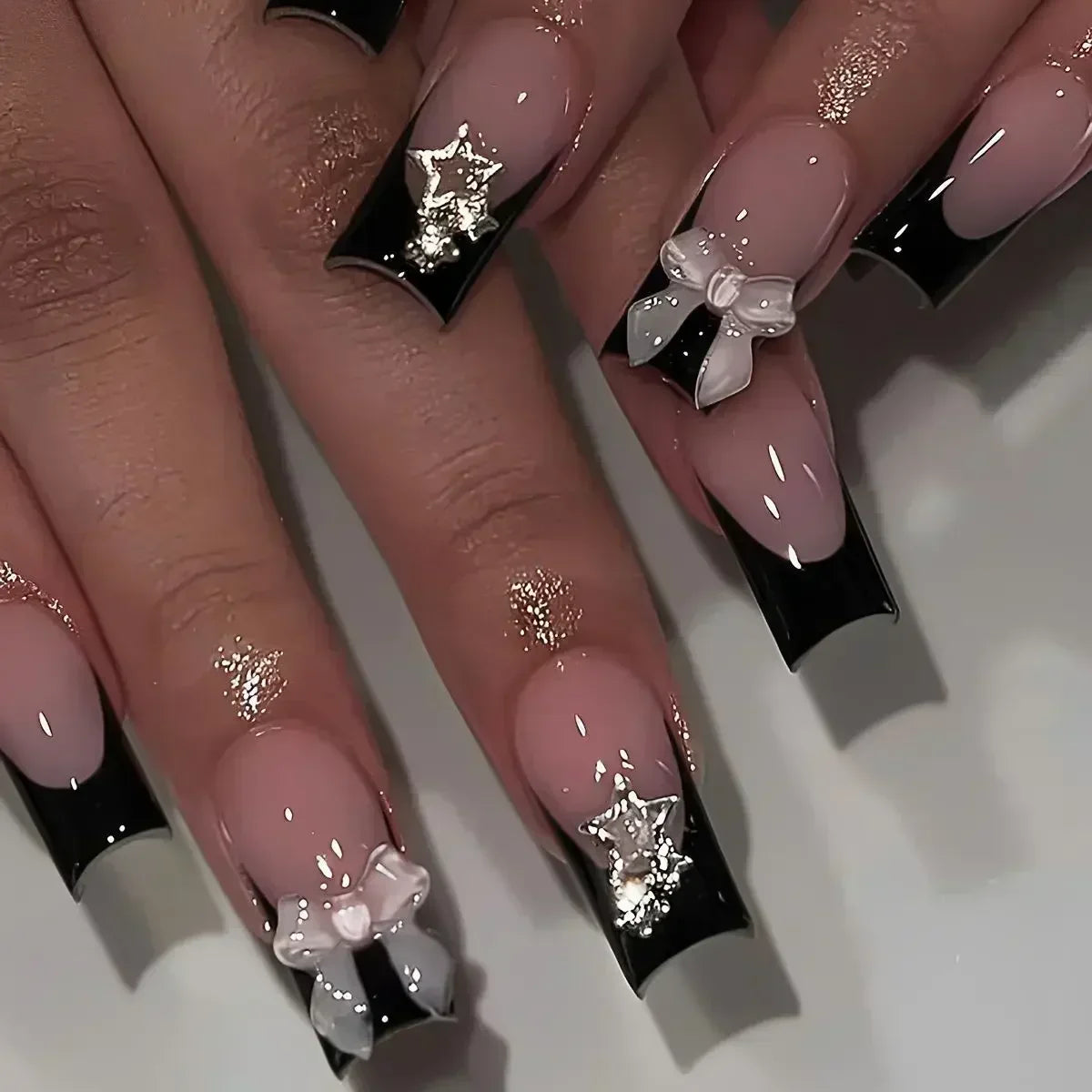 24Pcs Long Coffin Rhinestones Ballet Press on Nails