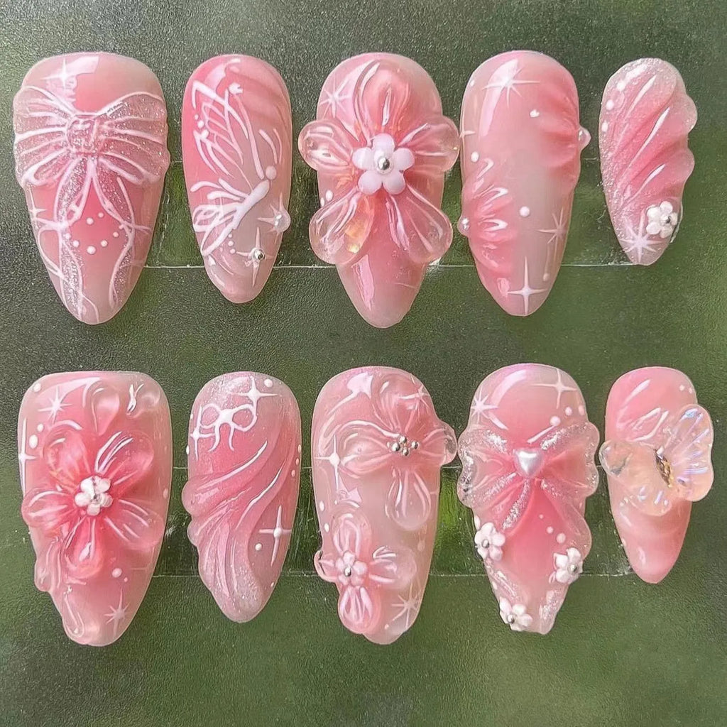 24Pcs Mid-length Gilded Almond Nails Set Press on Nails