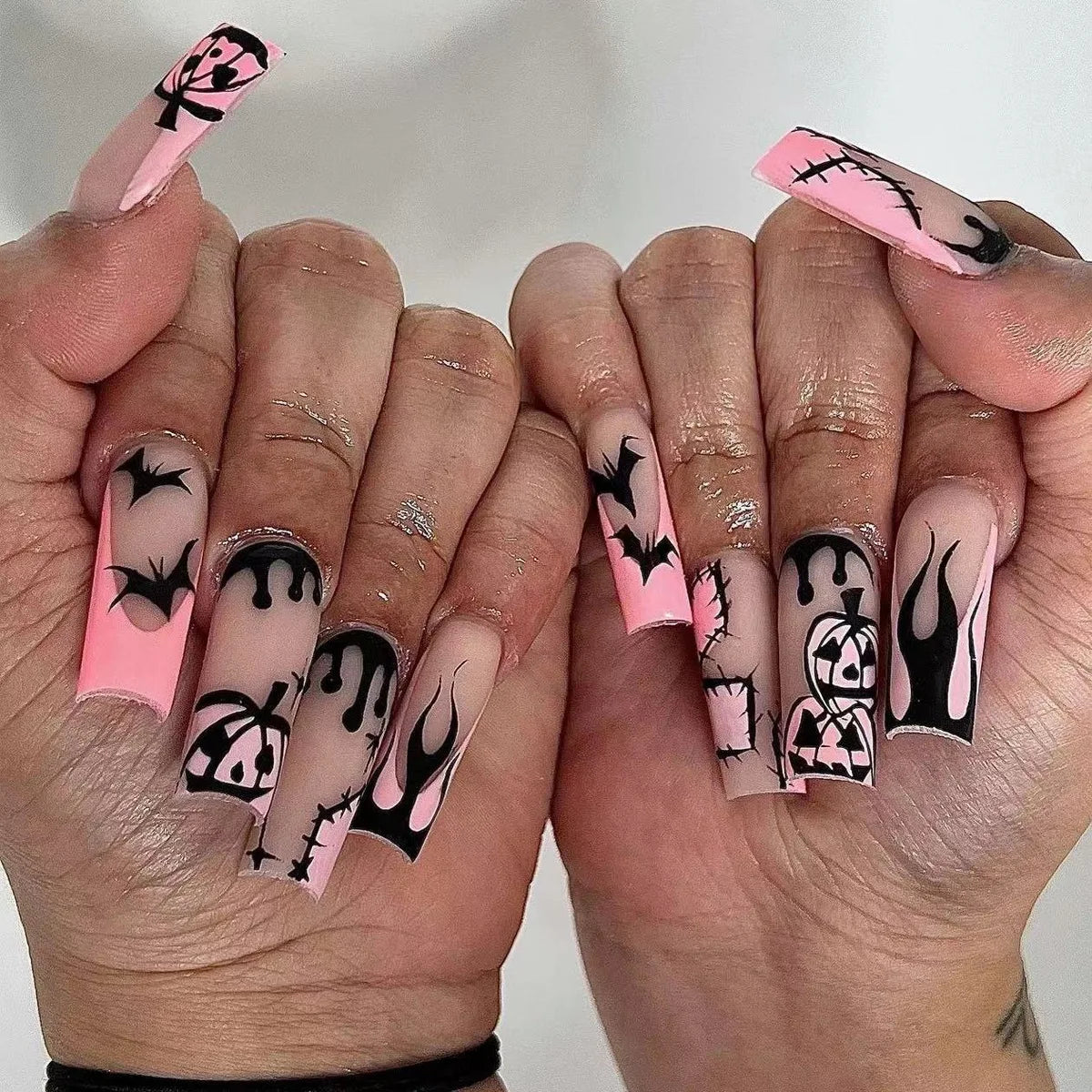 24pcs Glitter Pink Sequins Press on Nails