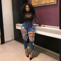 High Waist Distressed Ripped Ankle Length Pants
