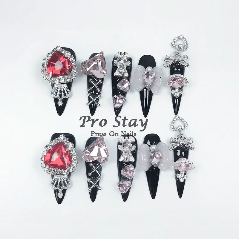 10pcs Dark Black Y2k  Press On Nails