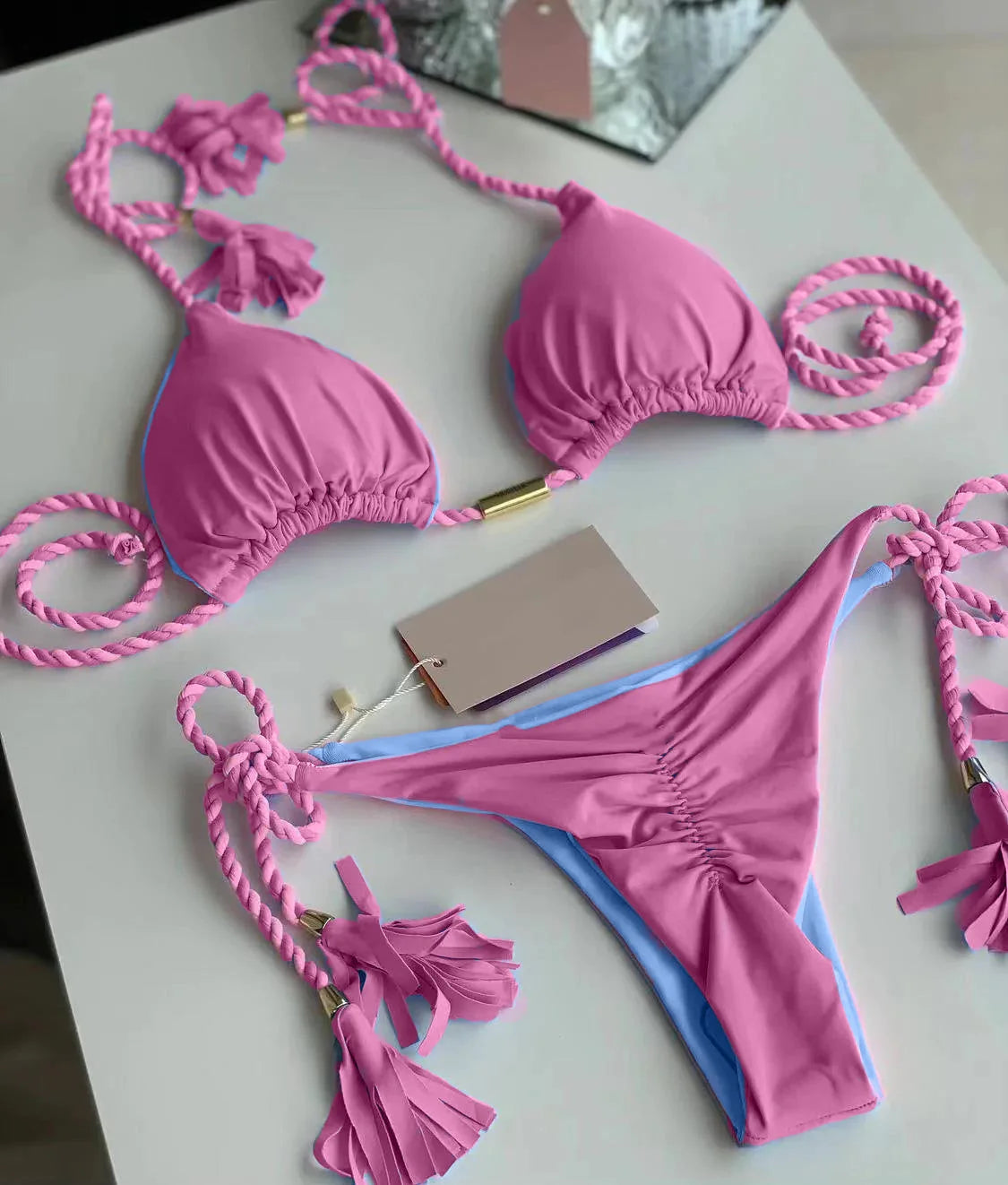 Women Backless Rope Triangle Bikini