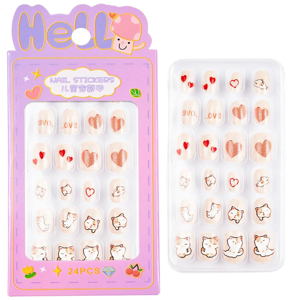 24pcs/box Kids False Press On Nails